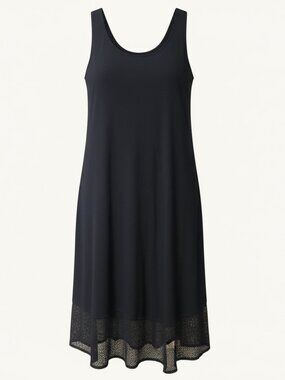 Eileen Fisher Black Sleeveless Midi Dress Lace Hem Flowy Minimal M